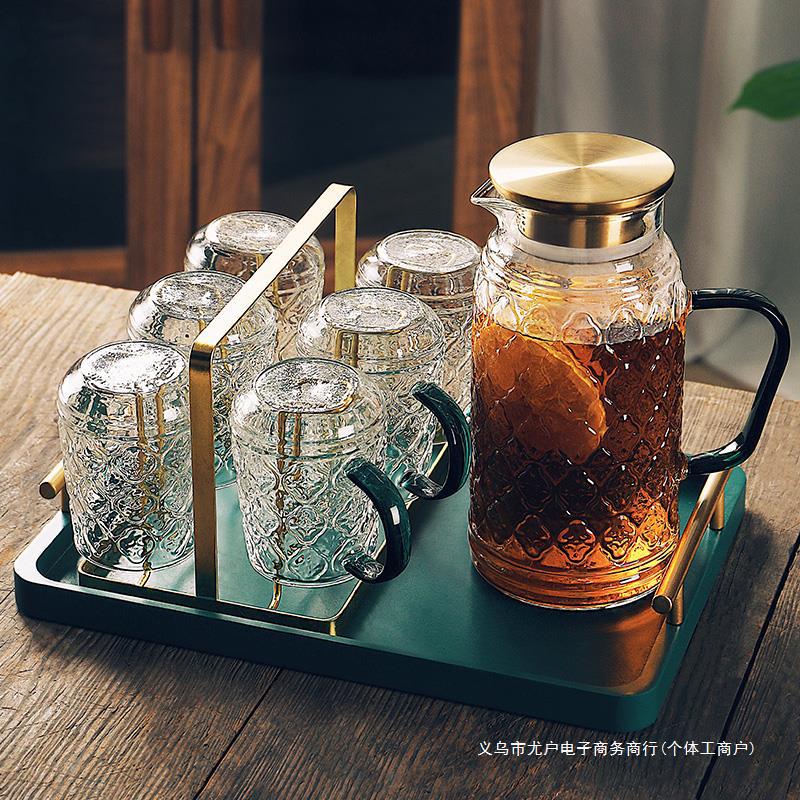 Chinese retro water set suit glass household living room hospitality water cup tea cup kettle family Cup with handle suit