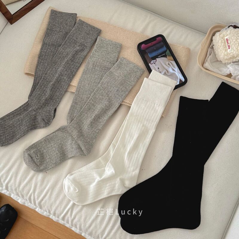 Gray Compression Calf Socks for Women, Autumn and Winter Thickened Cotton Jk Long Socks, Paired with Boots, Slimming, Anti-Swelling Mid-Calf Socks for Long Standing
