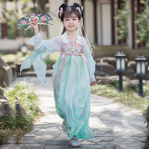 Girls blue fairy hanfu children ancient folk costume fancy Ru skirt outfit ancientry Chinese wind princess cosplay skirts kimono dress for kids