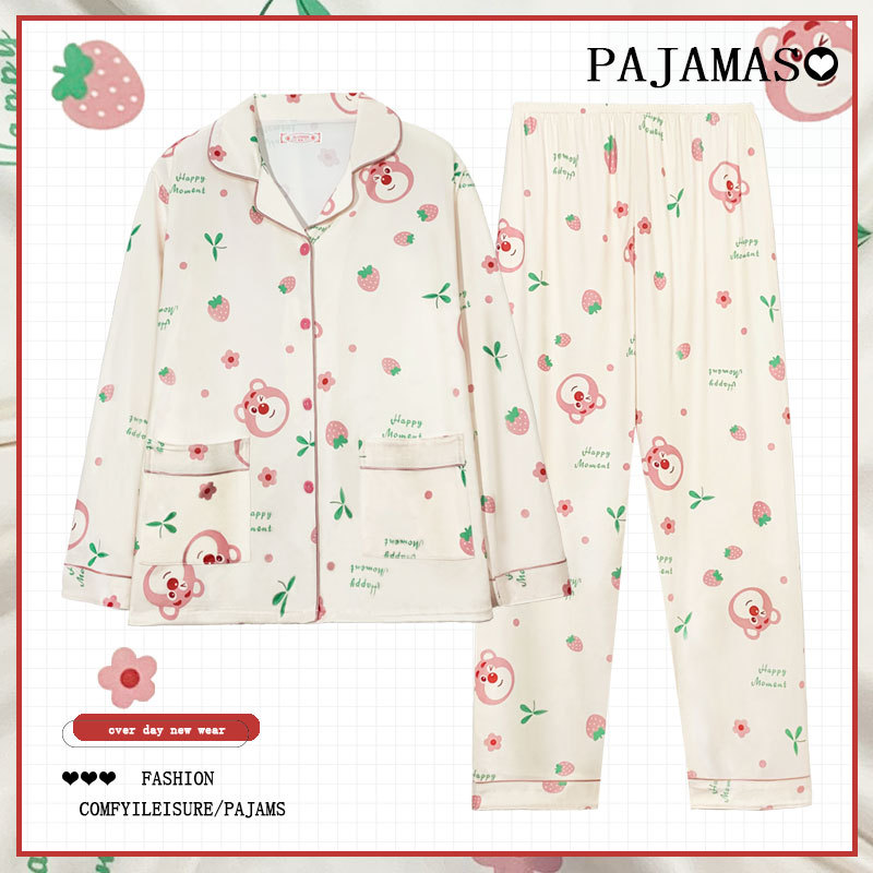 Pijamas a cuadros de algodón para mujer primavera y otoño 2025 nuevo estilo lindo traje de servicio a domicilio de manga larga de perro de pudín estilo ins