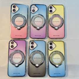 适用苹果16promax手机壳闪粉360旋转支点支架iPhone15P电镀磁吸壳