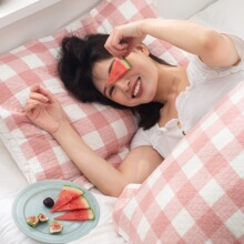 纯棉纱布简约枕巾一对装日式格子学生成人情侣日欧式枕头巾不脱落