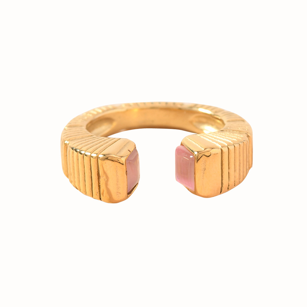 Joyas de acero inoxidable transfronterizas sensación de diseño de anillo de piedra preciosa fundido para mujeres no se desvanecen anillo de apertura geométrica simple image 5