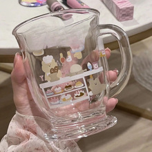 可爱大容量便携蛋糕设计青小熊防烫高颜值玻璃杯ins杯子