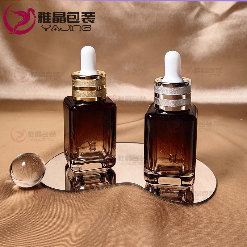 厂家现货 四方精油瓶20ml 30ml小棕瓶透明滴管空瓶玻璃精华分装瓶