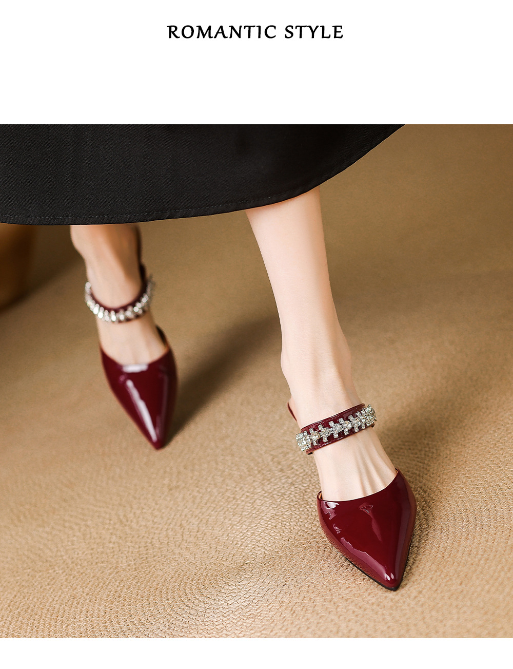 Giày sandal cao gót nữ mũi nhọn đính đá kiểu Pháp, gót nhọn 9 cm — đen chi tiết 11