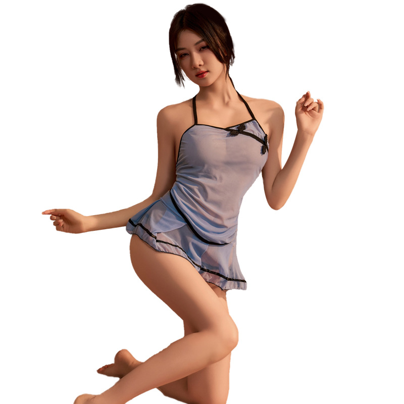 Noche de primavera estilo sexy Lencería República de China de tres puntos bellyband cheongsam malla tentación traje perspectiva uniforme discoteca femenina