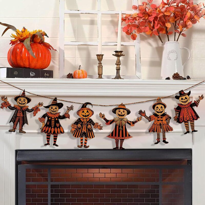 ハロウィン ヴィンテージ カボチャ 木製装飾バナー クリスマス ヴィンテージ ホオジロ 木製|undefined