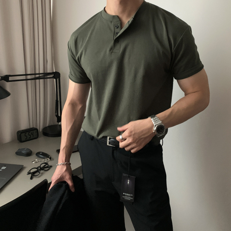 美式复古重磅短袖T恤男polo衫成熟稳重紧袖口健身运动|undefined