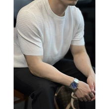 高级感针织镂空短袖T恤男夏季薄款潮流时尚修身高端英伦半袖体恤