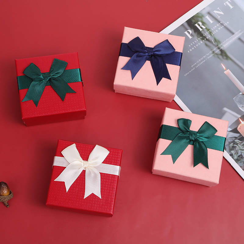 蝴蝶结丝带首饰盒情人节礼盒方形天地盖项链饰品包装盒手链戒指盒