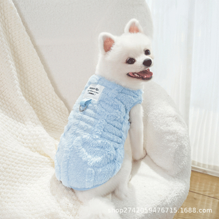 개 옷 가을, 겨울 테디 비숑 포메라니안 작은 개 애완 동물 플러스 벨벳 끈 구멍 견인 벨벳 옷과 함께 제공됩니다