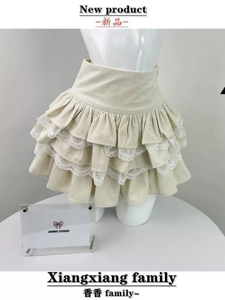 Абрикосовоe кружевное короткое платье-юбка, А-силуэт