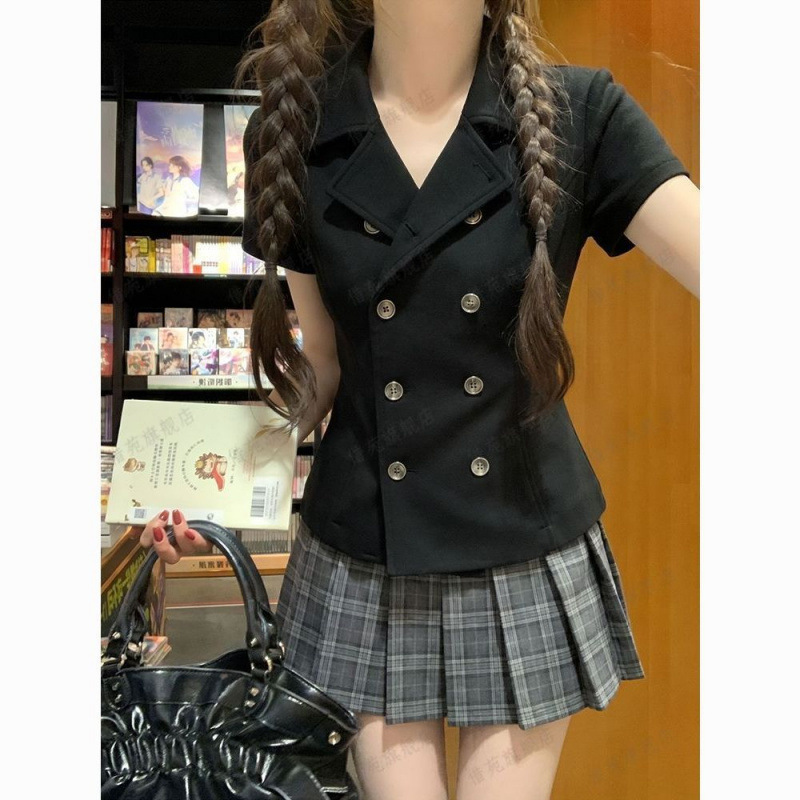 [Echoes of Ancient Alleys] 2026 vintage-style black shirt, pure cotton ribbed fabric, suitable for petite women