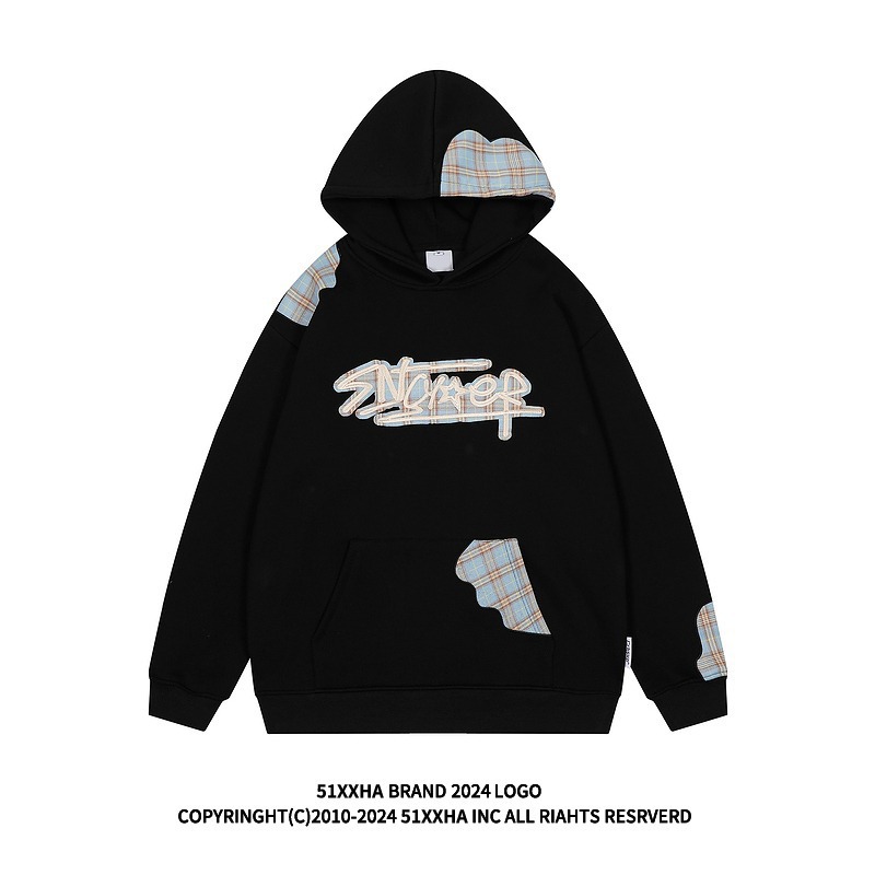 High Street Splicing Grid Pattern Hooded Sweatshirt For Men_voghion.com