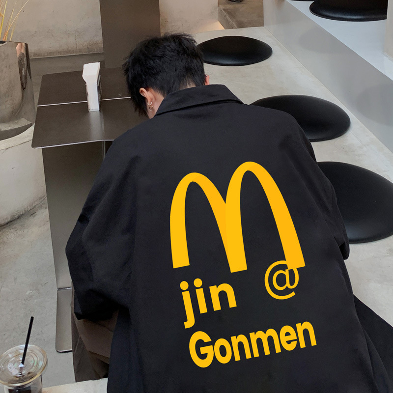 M spoof street skateboard hiphop style retro 90 s trend all-match OS plus size short sleeve shirt for men and women