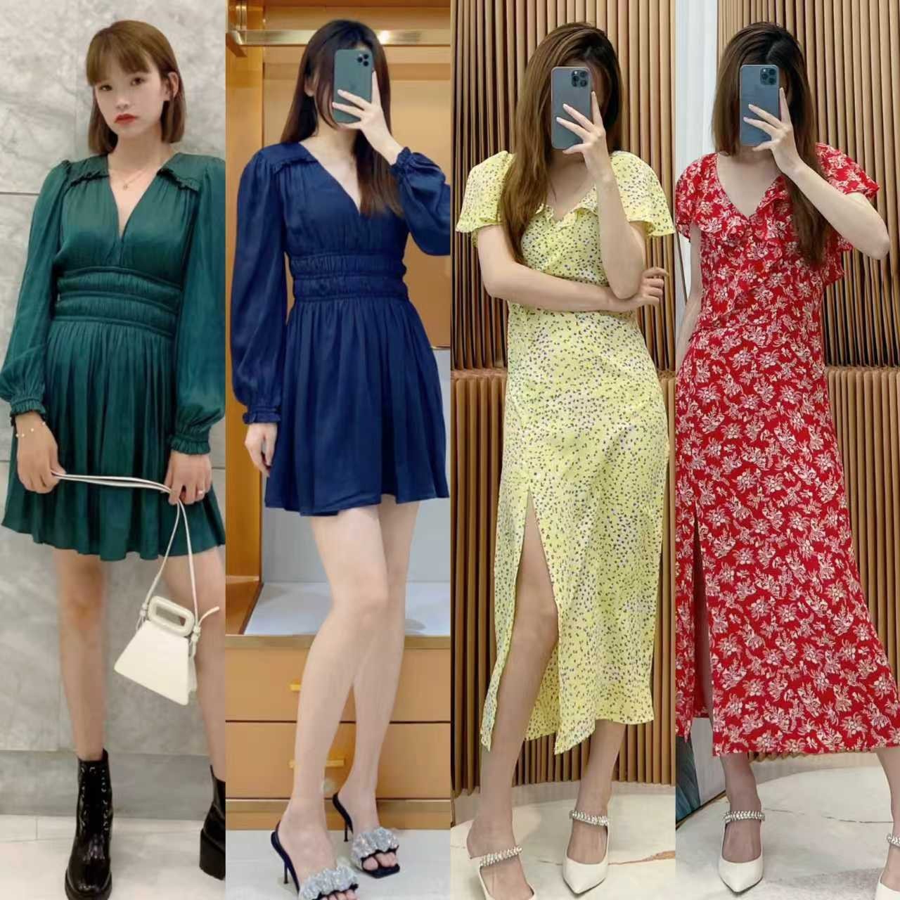 BBR法式缎面真丝连衣裙特价 BUR早秋V领深圳 南油高端时尚连衣裙