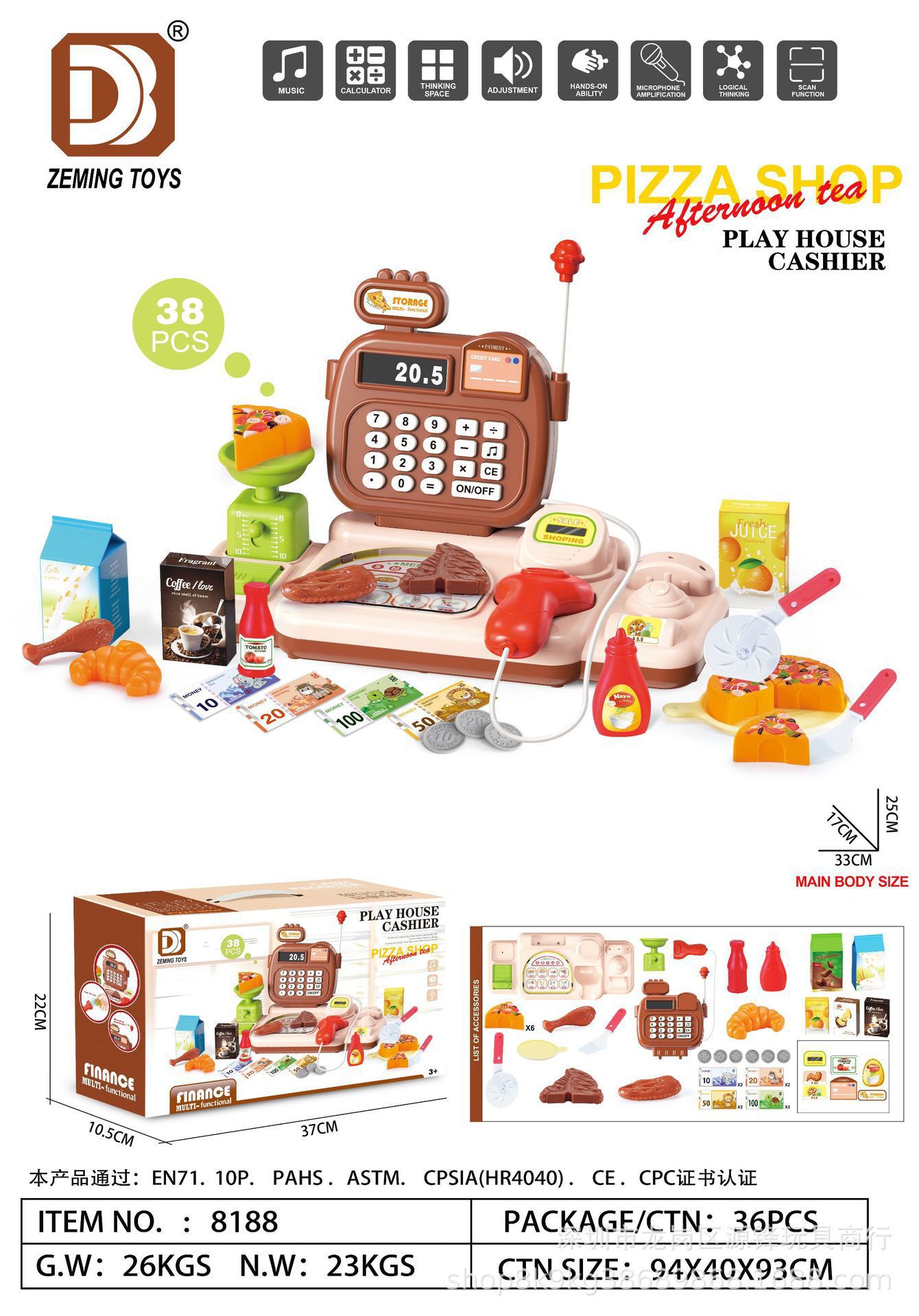 Simulación transfronteriza de supermercado infantil caja registradora de compras conjunto de escaneo de tarjeta deslizante calculador caja registradora juguetes caseros