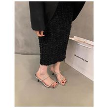 欧美气质细跟一字带凉鞋女2025夏季新款外穿法式高级感水钻一字拖