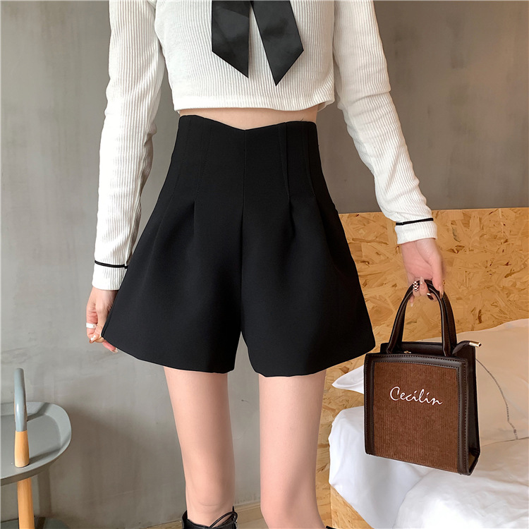 Black Shorts Women's 2023 Spring and Summer Large Size Wide Pants for Chubby Girls High Waist Loose Slimming Outer Wear A- Line Casual Hot Pants