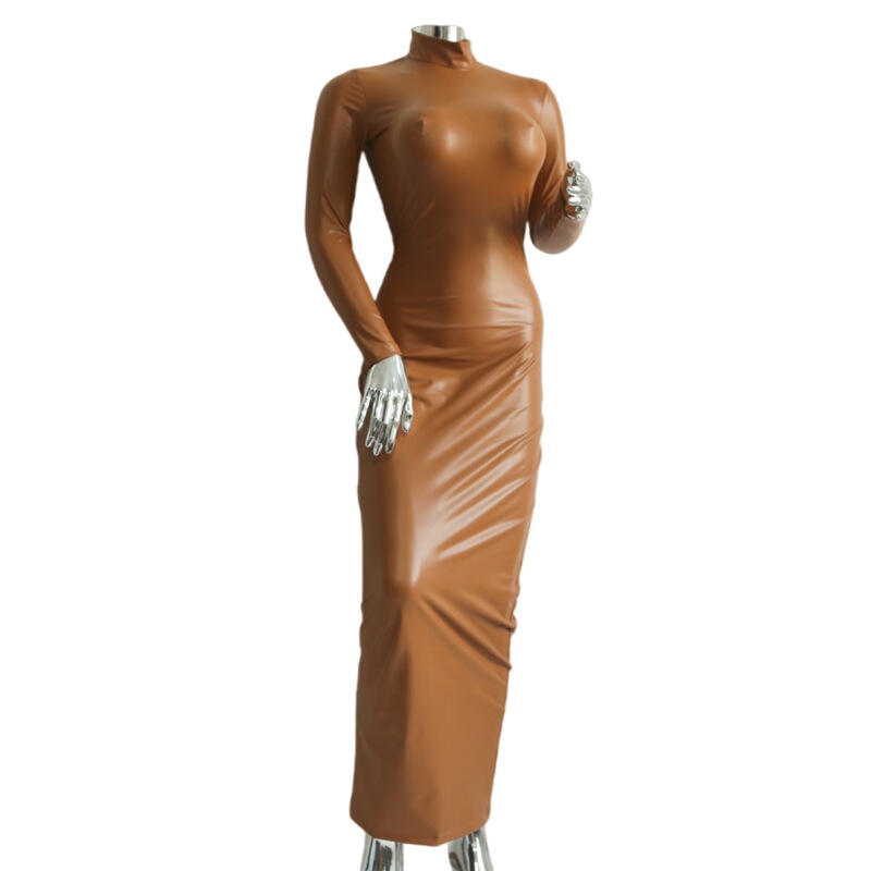 Charming Long Sexy High-Neck Fashion Dress Q002 Performance Catwalk Body-Shaping Tight-Fitting Hip-Lifting Long Dress