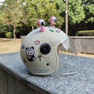 children four seasons universal half helmet | Motosiklet kaskı (dəbilqə) - off-white-high-definition-long-no-11-pink-eyes-childrens-autumn-and-winter-style