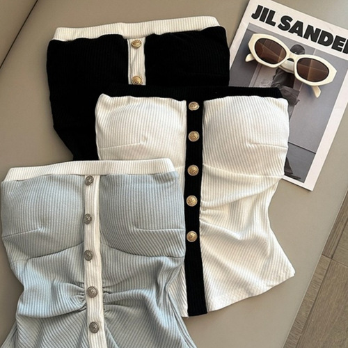 One-shoulder vest design tube top, small fragrant outer coat, women's summer design, sexy, pure desire, breast wrap, hot girl buttons