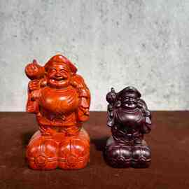 黑檀木雕文财手把件实木大黑天唐密爷财像摆件家居寺庙供奉工艺品