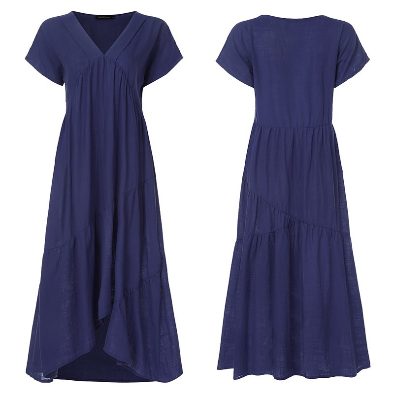 Women's Regular Dress Elegant V Neck Pleated Short Sleeve Solid Color Midi Dress Daily Street display picture 24