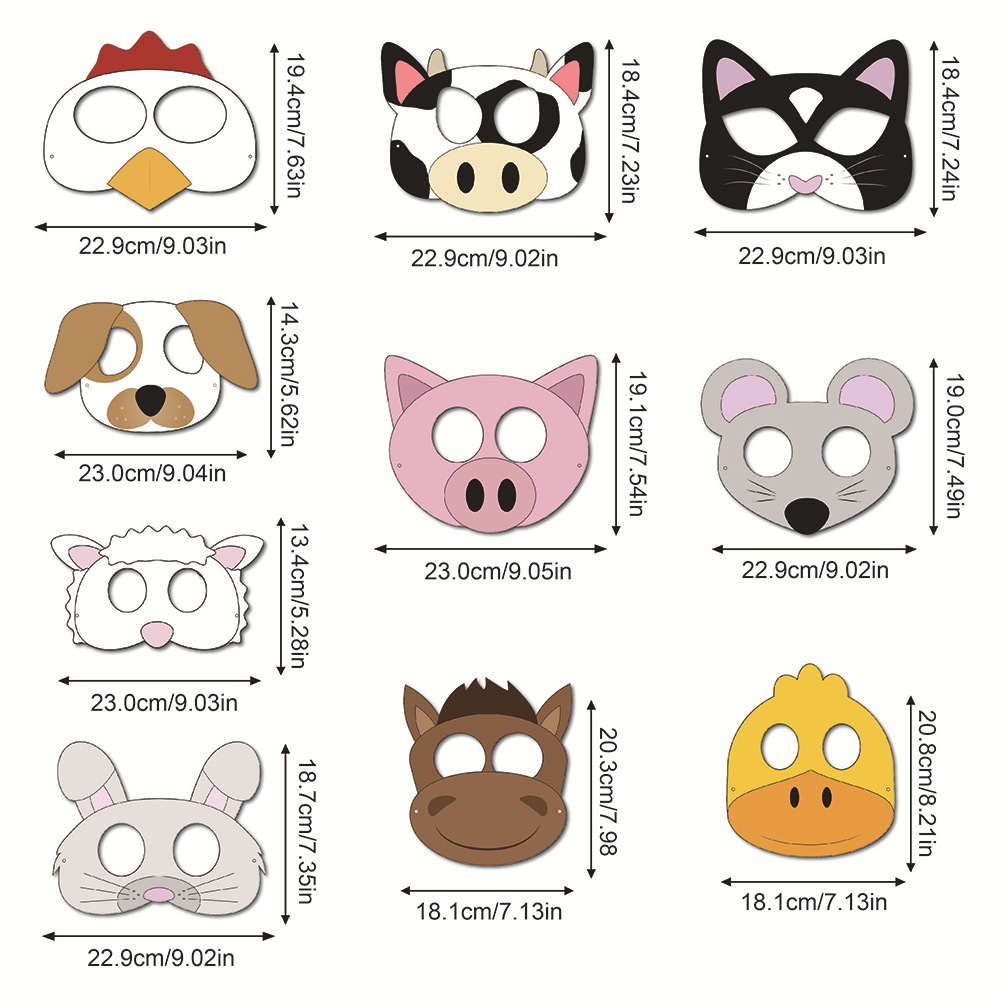 Bebé de cumpleaños Tema del partido decoración ambiente juego rol apoyos 10 animales granja máscaras