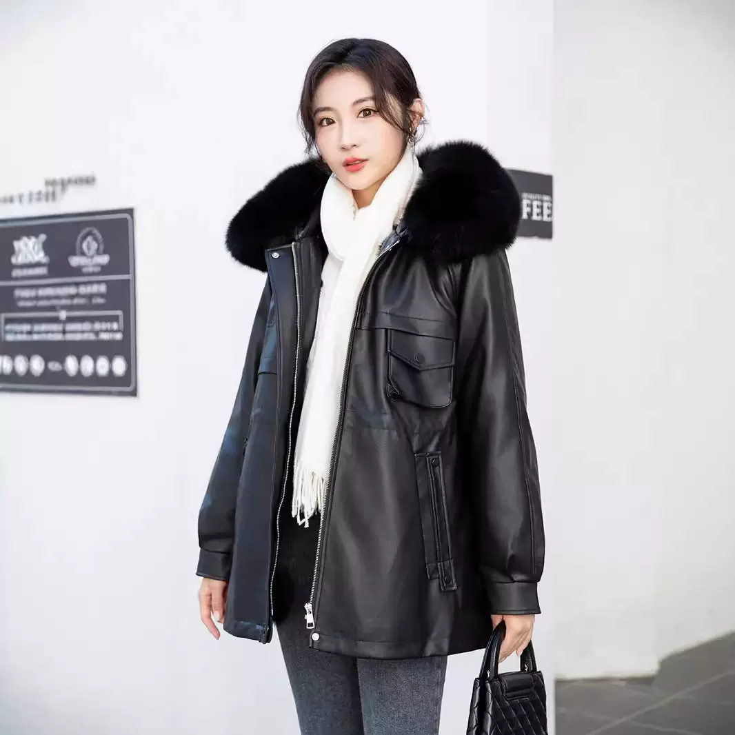 小个子皮衣女2025冬季新款内胆可拆卸皮夹克狐狸毛中长款皮草外套