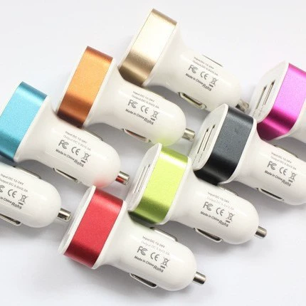 Цвет двойной USB алюминиевый сплав металл боковое автомобильное зарядное устройство квадратное круглое алюминиевое кольцо соска автомобильное зарядное устройство 2.1A автомобильное зарядное устройство