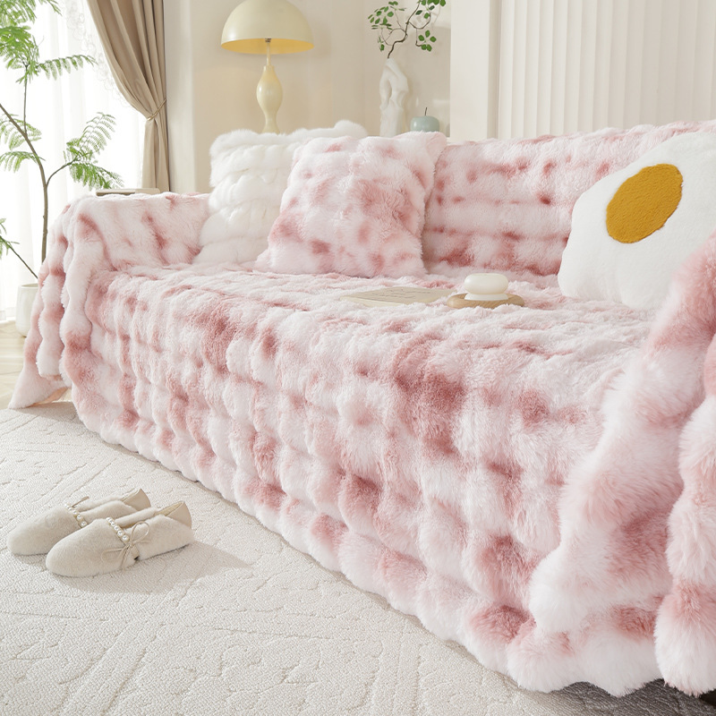 Invierno peluche engrosado toalla de sofá con dopamina conejo peludo de red roja cojín universal cómodo