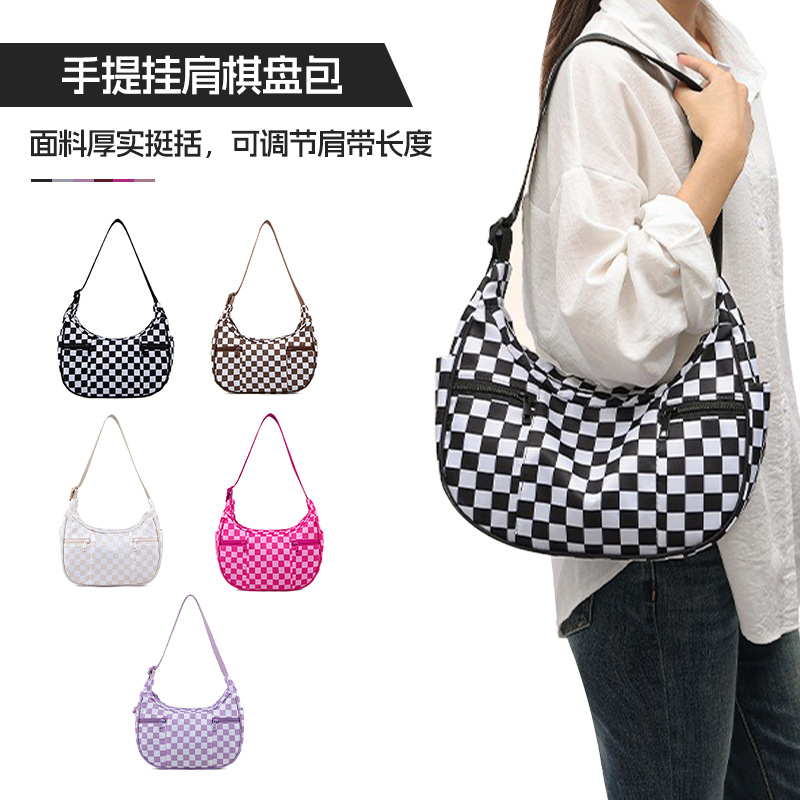 Underarm Bag, Single-Shoulder Commuter Dumpling Bag, Retro Checkerboard Handbag, Stylish and Fashionable, Wholesale from the Source Manufacturer