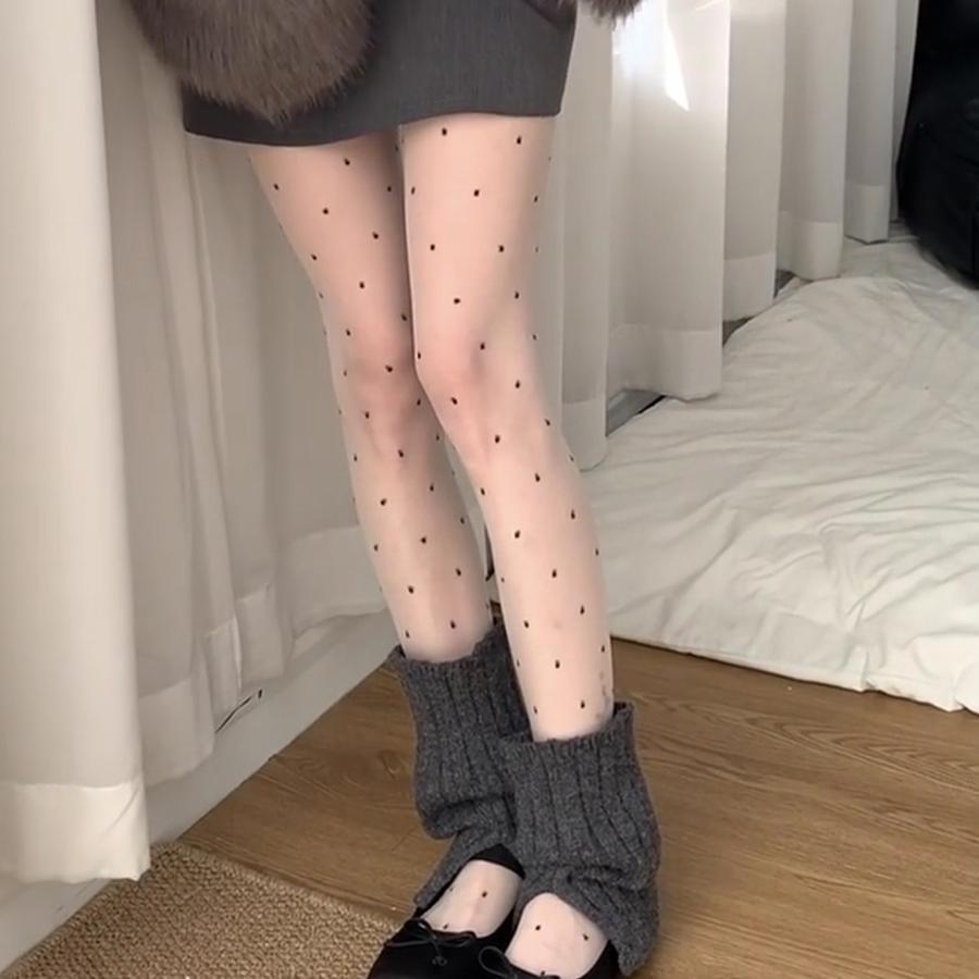 Autumn New Black Polka Dot Stockings Thin Anti-Snatch Bottoming Black Stockings Sexy Pure Desire Jk Polka Dot Pantyhose for Women