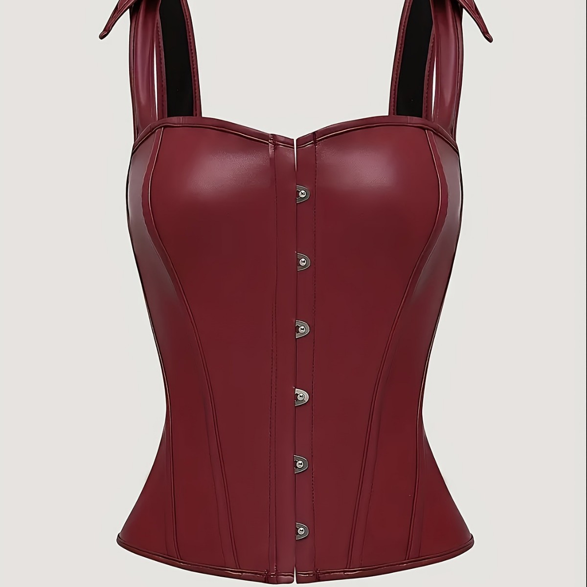 Europa y América vintage correa de hombro de cuero rojo arco para dama de boobs de boobs sexy top ajustado