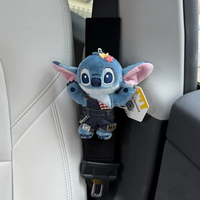 Seat belt shoulder pad Car Interior Cute Doll - black-velvet-jeans-cuffed-style-standing-stitch-shoulder-pads