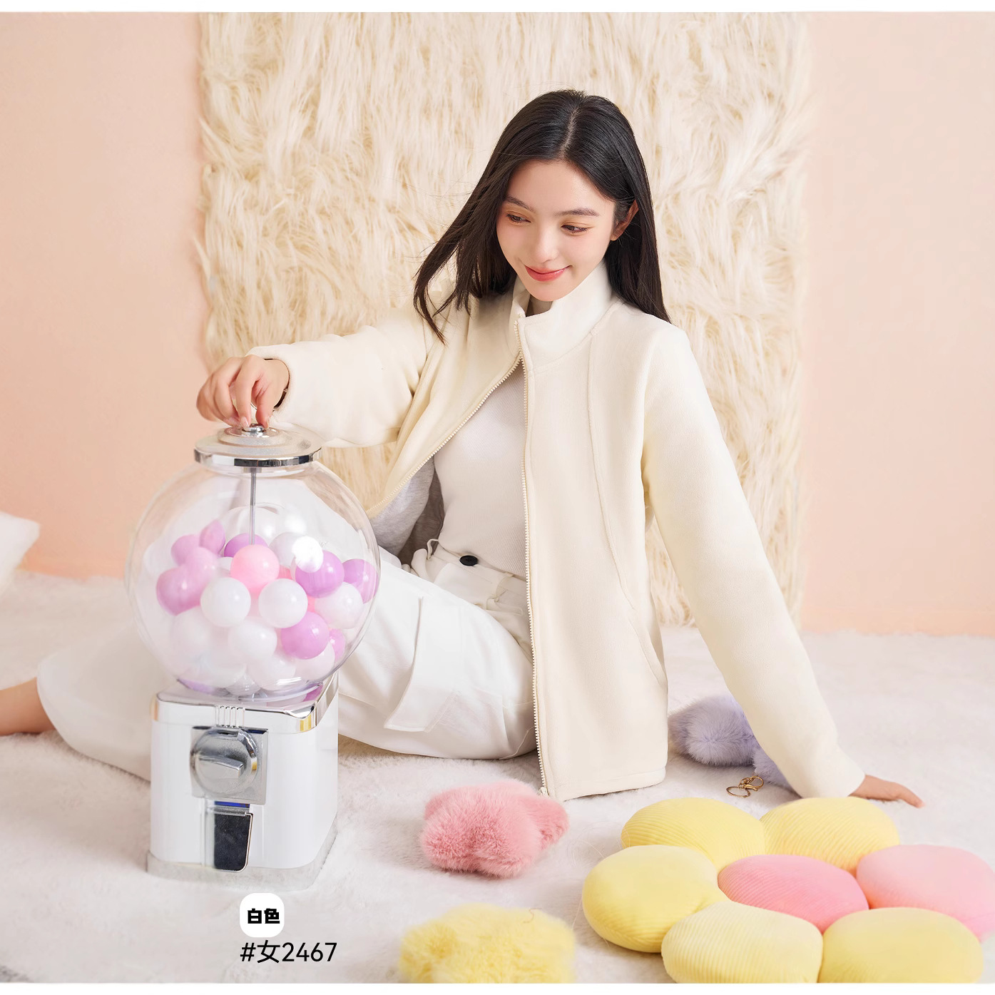예쁜 Q867 풀 울 라미네이트 폴라 플리스 커플 재킷 칼라 지퍼 스트리밍 카디건 2024 여성용 뉴