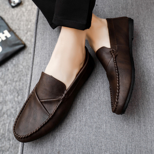 Spring Men's Beanie Shoes Men's Leather Shoes Casual Trend Korean Style British Shoes  New Summer Soft Soled Lazy Shoes