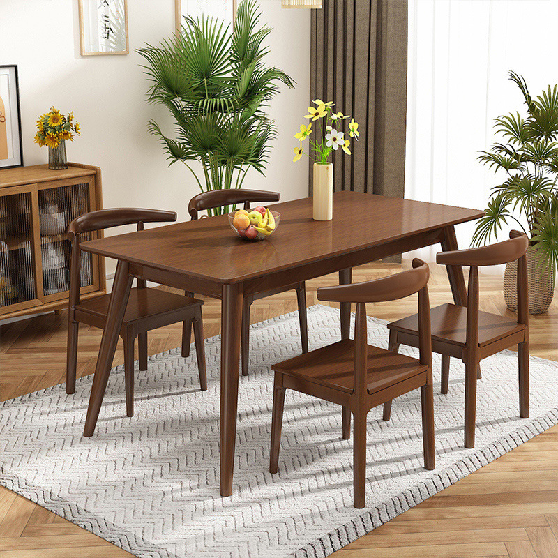 Mesa de comedor de madera sólida, mesa de comedor rectangular, mesa de comedor cuadrada simple, combinación de mesa y silla de color nuez.
