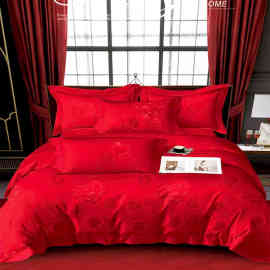 7W纯棉四件套床单被套大红喜庆4件套双人1.8m2米床家纺家用
