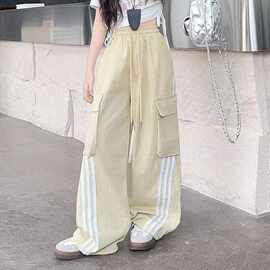 女童夏季薄款工装裤2025新款时髦炸街运动裤宽松女孩拉条休闲裤子