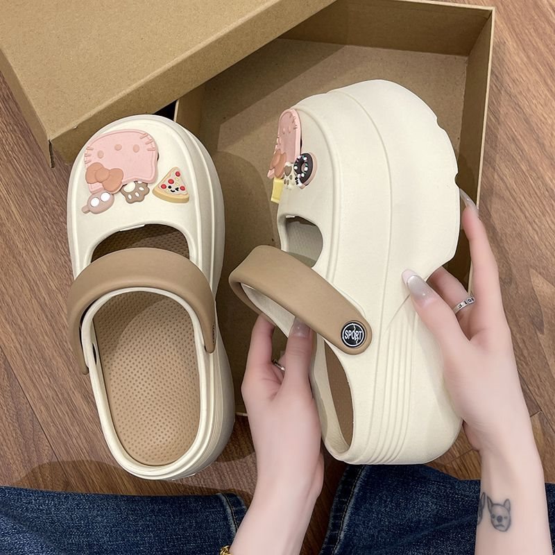 Cute Cartoon Thick-Soled Clogs for Women, 2025 Spring/Summer New Fashion Outdoor Wear, Ultra-Comfortable Closed-Toe Sandals