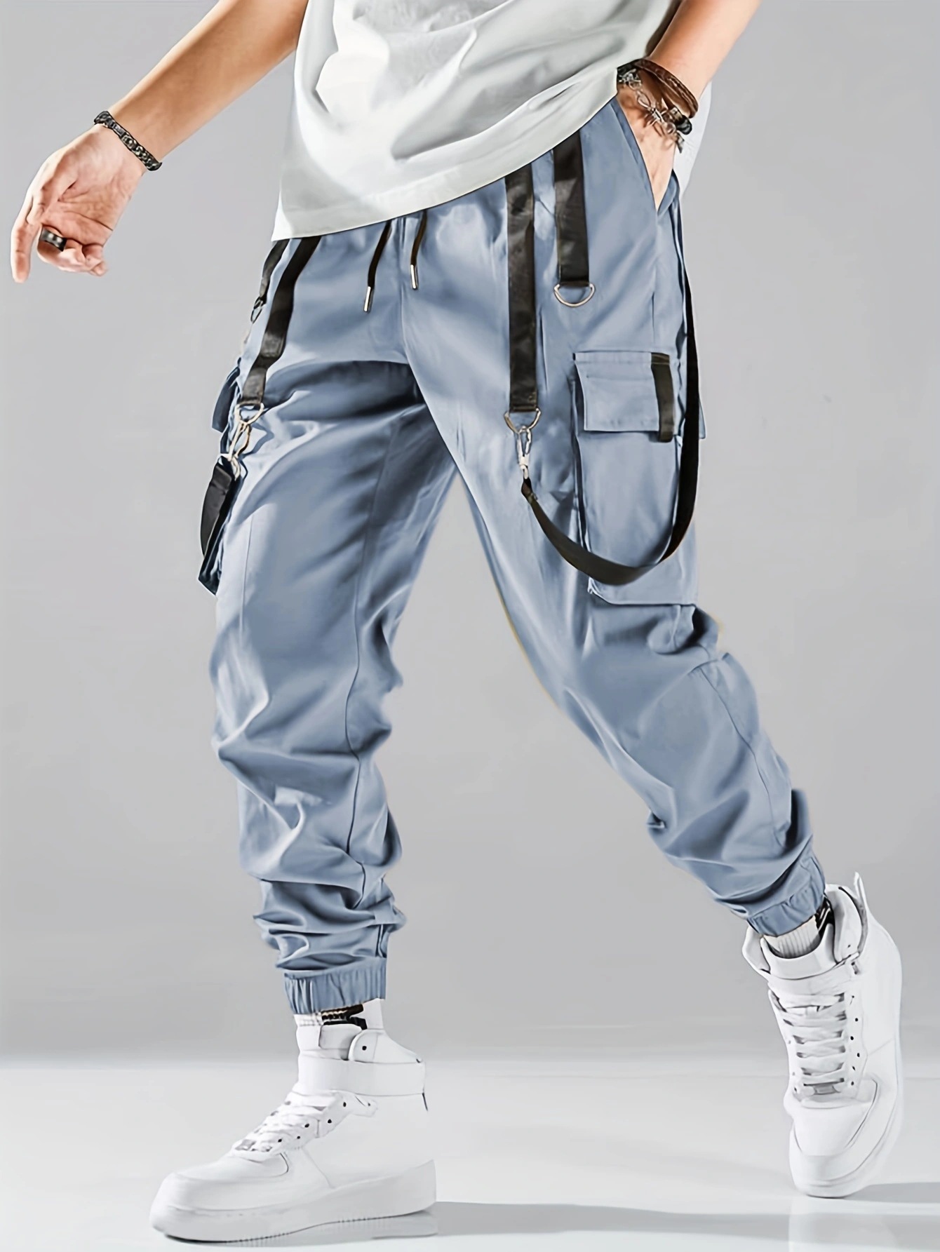 Men's Casual Ribbon Overalls Pants – Drawstring Waist, Loose Fit, Comfortable & Stylish Trousers For Everyday Wear_viptrois.com