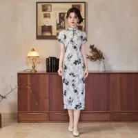 Bei Чжиюнь женская толстая мм новый китайский стиль улучшенная юбка cheongsam 2025 летнее платье с цветочным покрытием