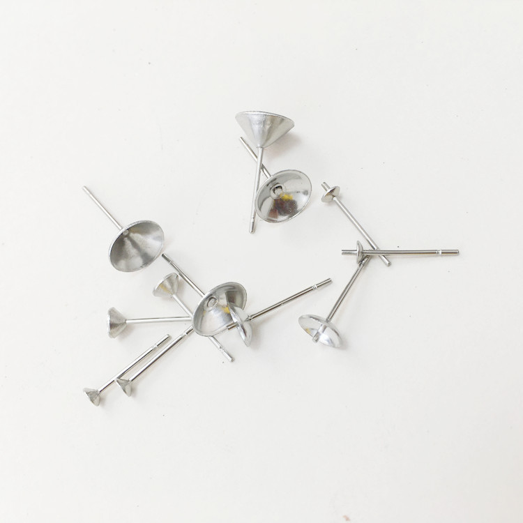 Stainless Steel Bowl Pins, Titanium Steel Convex Pins, Pearl Holder Earrings, Bowl Pin Trays, DIY Earring Jewelry Accessories Factory Wholesale