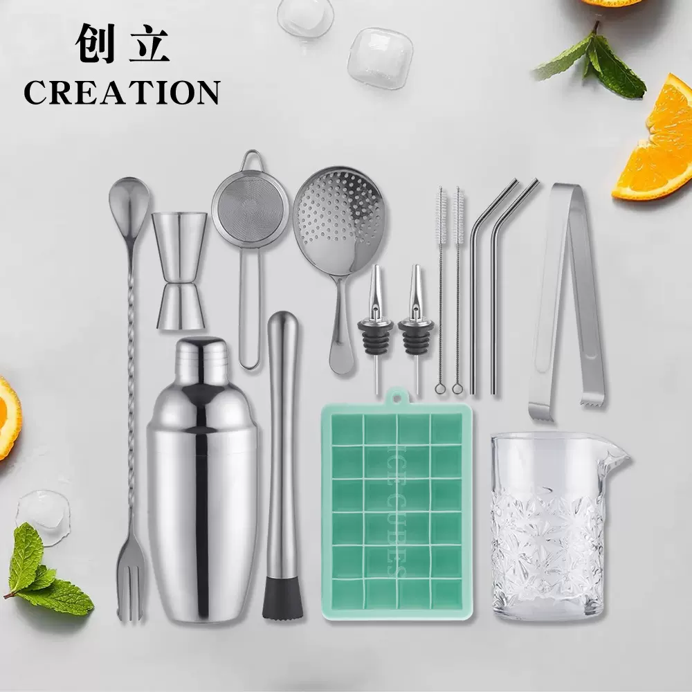 日式奶茶工具雪克杯套装奶茶专用550毫升不锈钢酒具调酒杯套装