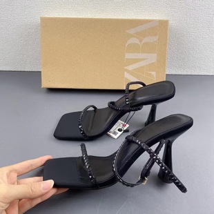 ZA2024 Four Seasons New Women's Shoes Black Beaded Belt Elegant Fairy Rear Trip High Heels Stiletto Sandals Women