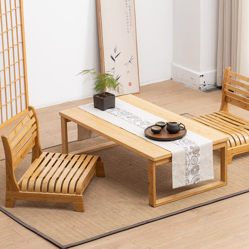 Estilo japonés y sala de mesa y silla combinación madera maciza tatami plegable ventana pequeña mesa de té Zen balcón mesa de té