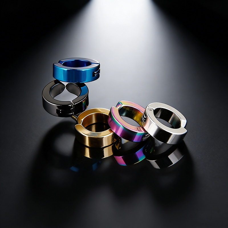 Borsalina Korean-style black punk earrings men's non-allergic earrings titanium steel earrings without earholes earrings